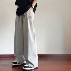 Casual Pants Man Loose Grey Summer Thin Baggy Wide Trousers for Men Big Size Regular Fit Cheap Aesthetic Korean, Wide Trousers, Big Clothes, Mens Pants Fashion, Straight Trousers, Loose Style, Pant Style, Cotton Viscose, Mens Pants Casual