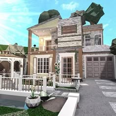 Cottages Bloxburg, Bloxburg Suburban, Bloxburg Family Home, Aesthetic House Exterior, Bloxburg Aesthetic, Bloxburg Exterior, Modern Family House, Tiny House Bedroom