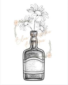 a drawing of a bottle with flowers in it