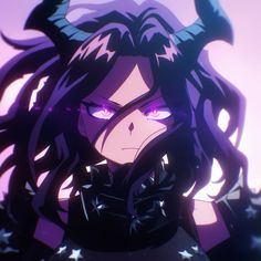 an anime character with long hair and purple eyes looking at the camera while staring into the distance