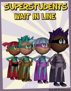 an image of some cartoon characters with the words, superstudents wait in line