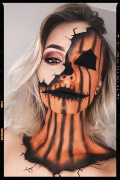 45+ Horrifying Halloween Makeup Ideas for Women - HubPages Pumpkin Makeup Ideas, Pumpkin Face Paint, Halloween Makeup Sugar Skull, Scary Pumpkin Faces, Make Carnaval, Mascaras Halloween