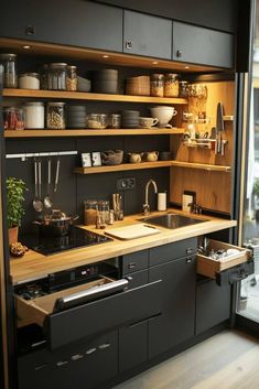 29 Apartment Kitchen Decor Ideas Featuring Indoor Plants Apartment Kitchen Decor Ideas, Apartment Kitchen Decor, Kitchen Decor Apartment, Foldable Table, Kitchen Solutions, Compact Kitchen, Kitchen Decor Ideas, Vertical Storage, Apartment Kitchen