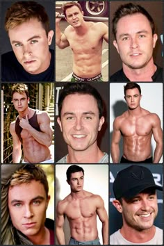 many different pictures of a man with no shirt on and one without his shirt showing