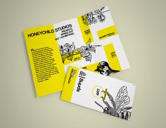 two brochures designed to look like bees with yellow and black designs on them