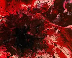 an abstract painting with red and black colors