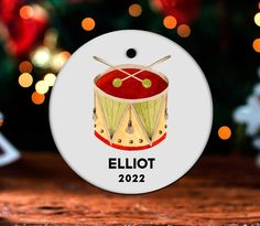 a christmas ornament with a drum on it