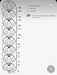 the diagram shows how to make an intricate fan motif in crochet, with instructions for