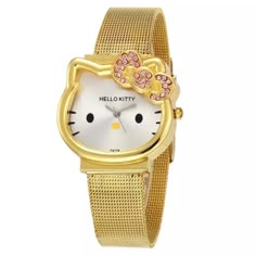 a hello kitty watch with gold mesh band