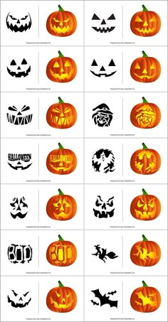 pumpkins with different designs on them and the words halloween written in large letters below