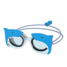 a pair of swimming goggles with two dolphins on the front and one dolphin on the back