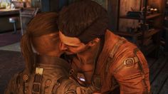 a man and woman kissing each other in a video game