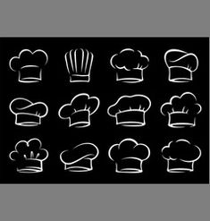 a set of chef hats drawn in chalk on a blackboard