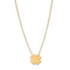 A four-leaf clover styled in 14K yellow gold is a symbol of good luck in the center of this stylish necklace for her. The pendant suspends from a 16-inch rope chain that includes a 2-inch extender and secures with a spring ring clasp. Contoured Wedding Band, Clover Jewelry, Jewelry Advice, Jewelry Education, Jared The Galleria Of Jewelry, Necklace For Her, Stylish Necklace, Clover Necklace, Lucky Clover