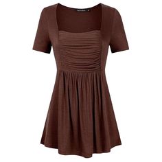 Brown Ruched Empire Waist Top Square Neck Short Sleeve Size Xl Brand New With Tags Any Questions Feel Free To Message Me Fitted Pleated Top For Day Out, Casual Ruched Square Neck Top, Casual Pleated Tops For Day Out, Casual Pleated Stretch Tops, Casual Stretch Pleated Tops, Fitted Casual Top With Gathered Waist, Casual Tops With Gathered Waist And Short Sleeves, Casual Pleated Tops For Fall, Empire Waist Shirt