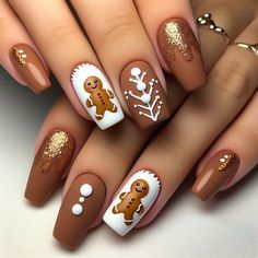 Xmas Nails Dip, Christmas Multicolor Nails, Sns Christmas Nails Ideas, Nail Ideas For November, Nail Art Creative, Gingerbread Nails, Nail Vibes, Mickey Nails, New Nail Trends