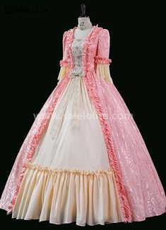 Pink Floral Tea Party Garden Marie Antoinette Dress Lolita Costume     Condition: Brand New   Color:Pink   Material: This dress made of High Quality Jacquard, soft,smooth and comfortable to wear   Sleeve Length: Long Flare Sleeve   Dresses Length:Floor-Length   Neckline:  Square Collar   Decoration: Ruffles + Lace   Package Includes: Dress     The length of skirt about 45 inches (114 cm) long from waist to hem regardless of size. This dress is pictured with a 6-hoop skirt Petticoat undernea Marie Antoinette Pink Dress, Pink Fitted Victorian Marie Antoinette Dress, Luxury Victorian Marie Antoinette Dress With Ruffles, Pink Victorian Marie Antoinette Wedding Dress, Marie Antoinette Dresses, Pink Victorian Marie Antoinette Dress With Ruffles, Antoinette Dress, Hoop Skirt, Flare Sleeve Dress