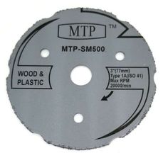 wood and plastic cutting disc with the words mtp - sm600 on it