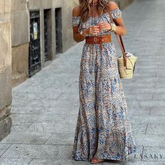 Lasaky - Chic Fashionable Short-Sleeve Dress Bohemian Long Dress, Party Dresses With Sleeves, Bohemian Beach Dress, Bohemian Dresses Long, Xxxl Dress, Floral Dresses Short, Ruffles Fashion, Beach Maxi Dress, Floral Print Maxi Dress