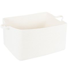 a white storage basket with handles