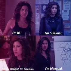 two women standing in front of a whiteboard with the words i'm bi, i'm bisexual and i'm bisexual