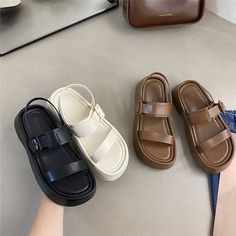 Low Sandals Woman Leather Shoes Lady  Muffins shoe Buckle Clogs With Heel Suit Female Beige Low-heeled Fashion New Summer Fl Low Sandals, Military Combat Boots, Combat Boots Men, Sandals Woman, Shoe Buckle, Office Shoes Women, Genuine Leather Sandals, Closed Toe Sandals, Womens Wedding Shoes