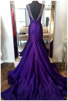 Jovani Couture, Prom Dress Satin, Evening Dress Beaded, Dress Beading, Mia Bella, Purple Prom, Dress Display, V Neck Prom Dresses, Jovani Dresses