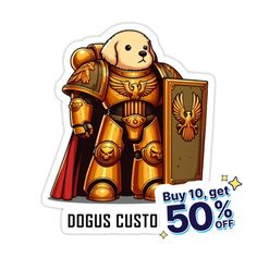 a sticker with an image of a dog in armor