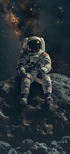 an astronaut sitting on the moon in space