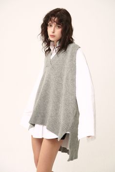 storets.com [NEW] Lyla Oversized Knit Vest Oversized Knit Vest, Oversize Knit, Knitting Women Sweater, Knit Vest, Faux Fur Coat, Outerwear Women, Asymmetric Hem, Womens Vest, Knit Cardigan