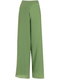 Pear-green silk silk palazzo pants from AMIR SLAMA featuring palazzo design, high waist, rear tie fastening and floor-length. | AMIR SLAMA Silk Palazzo Pants Luxury Pista Green Raw Silk Palazzo Set, Green Raw Silk Palazzo Set With Pallu, Spring Green Silk Palazzo Set, Unstitched Green Dola Silk Palazzo Set, Green Silk Floor-length Palazzo Set, Silk Palazzo Pants, Palazzo Design, Palazzo Designs, Pants Green