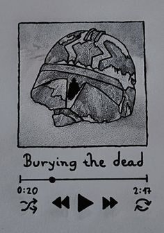 a drawing of a helmet with the words burning the dead on it and an arrow pointing to