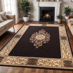 a living room filled with furniture and a fire place in the middle of the room