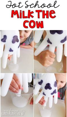 a collage of photos showing how to make a milk cow with foam and glue