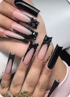 *PLEASE READ* If "Custom" sizing has been chosen, please leave your sizes in the note to seller section before checking out. You can get these nails in any listed shape, any size (extra small, small, medium, large, or custom) and any length (short, medium, long, extra long, and extra extra long). ALL OF MY SETS ARE HAND PAINTED WITH GEL, NOT ACRYLIC. Please note that ACRYLIC can be requested for any set, but will COST MORE than gel. THE MATERIALS LISTED IN EACH LISTING ARE JUST ALL THE MATERIALS French Tip Nail Designs With Rhinestones, Y2k Long Square Nails, Xl Long Acrylic Nails Y2k, Black Long Acrylic Nails Square, Black French With Design, Black Long Nails Ideas, Fuerza Regida Nails, Long Black Nail Designs, Nails With Boyfriends Name