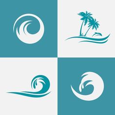 four different logos with palm trees and waves