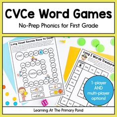 CVCe Games (Silent E Word Games): First Grade No-Prep Phonics - learning-at-the-primary-pond Low Prep Literacy Centers First Grade, Phonics Games 2nd Grade, Cvce Games, Centers First Grade, Literacy Centres, Silent E, The Science Of Reading, First Grade Phonics, Phonics Programs