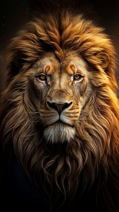 a close up of a lion's face on a dark background with stars in the sky