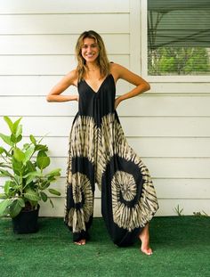 "💥One Size Fits Most Comfortable Tie Dye Indigo Hippie Jumpsuits Rompers Pants, Indigo Hippie Dress, Wide Legs Jumpsuits, Boho Clothings, Summer Clothing, Harem Dress, Beach Wear , Shibori Jumpsuits 👉Fabric: 100% Soft and Breathable Rayon 👉Black Swirls Colors 👉Adjustable Tie shoulders 👉Boho/Hippie /Festival/Beach/Tropical/Fancy/UniqueTheme 👉Jumpsuit Length: 48\" 👉Straps Length: 19\" 👉Bust up to 55\" 👉Hip up to 60\" 👉The back is identical to to front pattern 👉Flowy open legs 👉One Size Bohemian Relaxed Fit Jumpsuits And Rompers For Loungewear, Summer Bohemian Jumpsuits And Rompers With Relaxed Fit, Summer Beach Rayon Jumpsuits And Rompers, Summer Beach Jumpsuits And Rompers In Rayon, Black Bohemian Jumpsuits And Rompers For Beach, Black Bohemian Jumpsuit For Vacation, Hippie Summer Jumpsuits And Rompers For Vacation, Hippie Style Summer Vacation Jumpsuits And Rompers, Summer Vacation Hippie Jumpsuits And Rompers