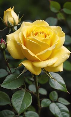 a yellow rose with water droplets on it