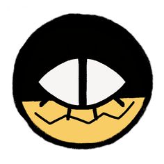 a black and yellow circle with an evil face drawn on it's front side