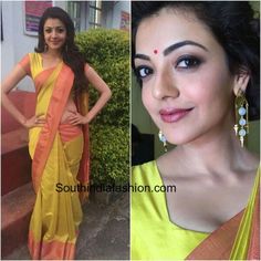 Kajal aggarwal in saree Gaurang Shah, Kajal Agarwal Saree, Lip Kiss, 2016 Fashion Trends, Kajal Agarwal, Dj Songs, Bridal Silk Saree, Saree Trends, Stylish Sarees