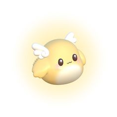 a cute little yellow object with wings on it's head, sitting in front of a white background