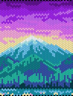 an image of a pixellated mountain scene