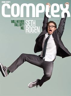 a man jumping in the air on top of a magazine cover with his hands up