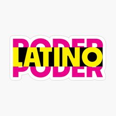 the word patino in pink, yellow and black on a white background sticker