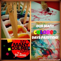 four different pictures with the words our many colored days painting