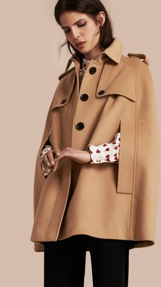 Wool Cashmere Blend Trench Cape Camel | Burberry Women's Ponchos & Wraps, Trench Cape, Cape Fashion, Persian Fashion, Cape Designs, Cape Style