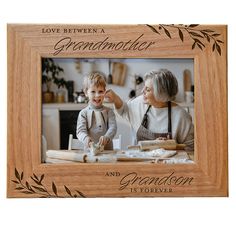 PRICES MAY VARY. Picture Frame Measures: 7 1/2" x 9 1/2" and holds a 5" x 7" photo. Complete with glass front. Made from Top-quality natural wood, this frame will have its own unique color and wood grain pattern. This frame may vary slightly in the color and grain pattern as it is made from 100% natural wood. Laser Engraved not printed. Ideal to display your memories with grandma, grandpa, mom, grandchildren, grandparent, family and friends. Included is a Back-stand easel for table display and wall-hanging clips for wall mounting This Horizontal frame holds a 5" x 7" photo. The frame size measures 7-½" x 9-½". Frame comes complete with glass front and with an easel for displaying on a table or desk. It also includes hanging hardware if you would prefer to hang it on the wall. The wood fram Horizontal Frame, Tabletop Picture Frames, Wood Grain Pattern, Modern And Traditional Decor, Wood Photo Frame, Wood Photo, Table Display, Family Events, Engraved Wood