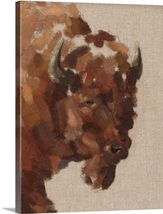 an oil painting of a bison's head